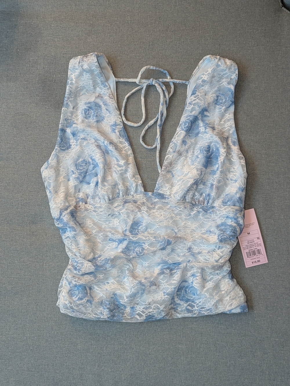 wild fable White and Light Blue Lace Floral Tie-Back Tank
